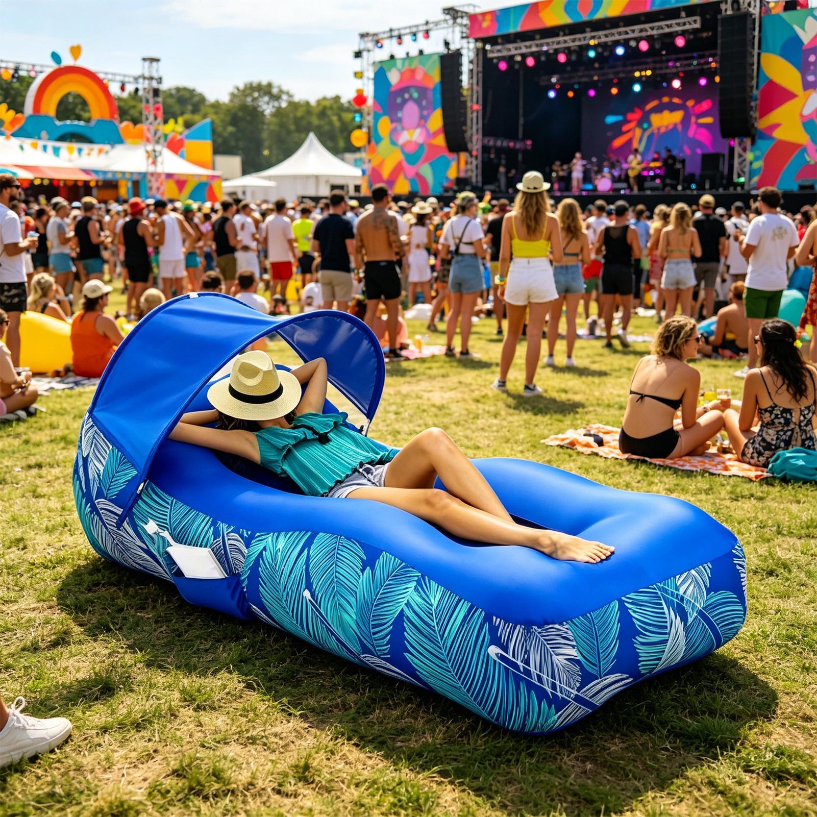Pool Lounger Inflatable - Şişme Şezlong, Güneşlikli Taşınabilir Plaj Tentesi